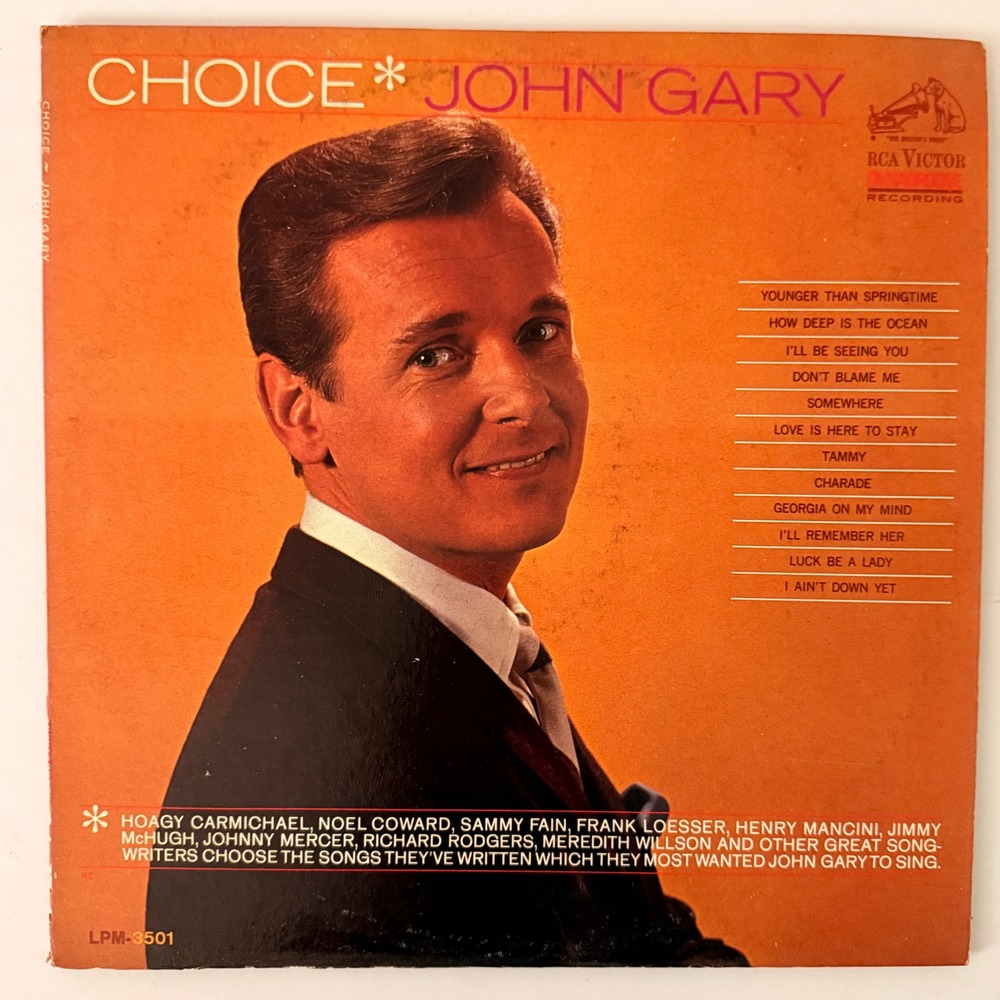 John Gary Choice Vinyl LP 1966 RCA Victor Mono LPM-3501 Vocal Pop Crooner Album